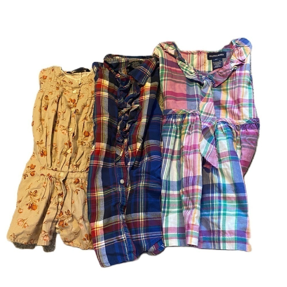 Ralph Lauren Top Shirt Bundle 6 6X Plaid Ruffle Tan Floral Button Down